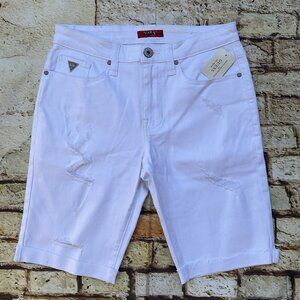 Guess Men's Abby Slim Denim White Shorts Destroy Stretch Size 30
